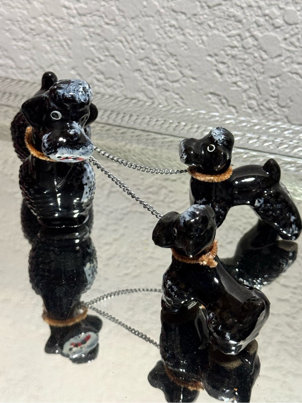 Vintage Redware 1950s Anthropomorphic Poodle figurine with 2 pups